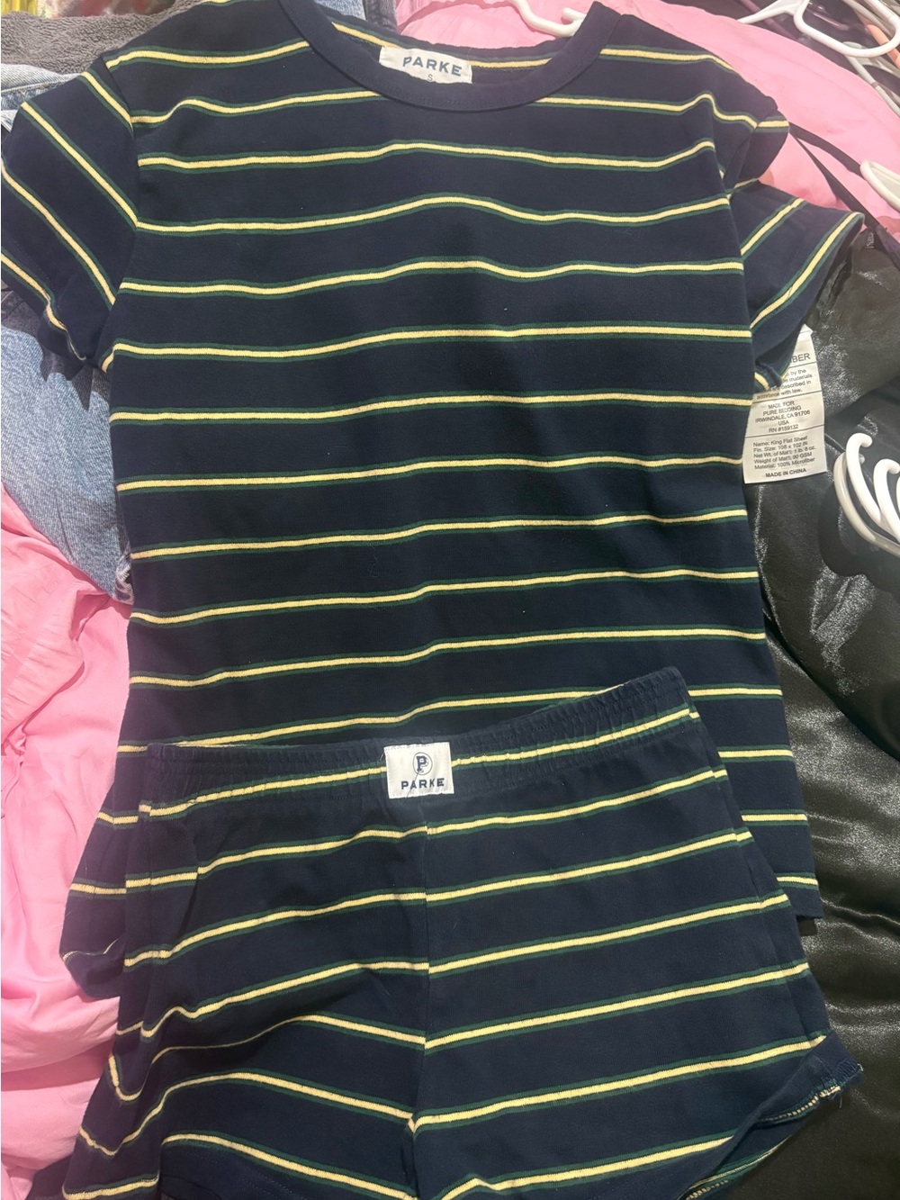 Parke Women's Navy Stripe Set- Yellow Accent